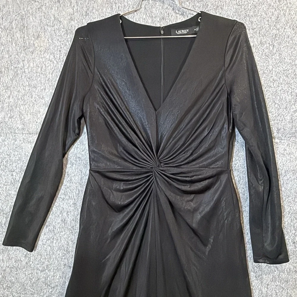 Lauren Ralph Lauren Womens 10 Black Long Sleeve Maxi Dress V Neck Twist